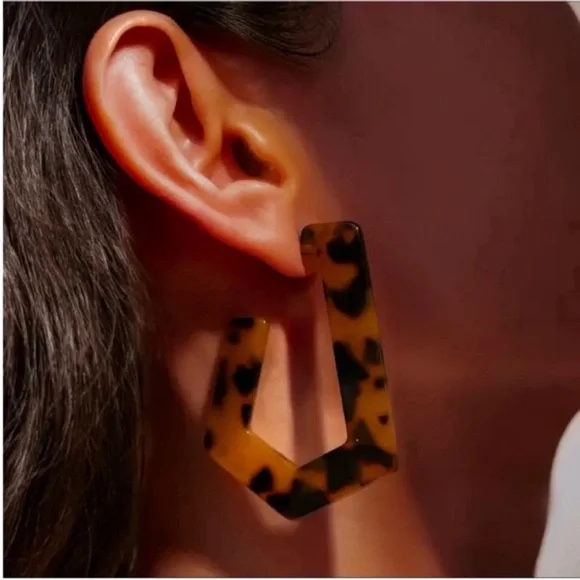 New! Zara Tortoiseshell Acrylic Hoop Earrings (1060) NWOT - Picture 1 of 2